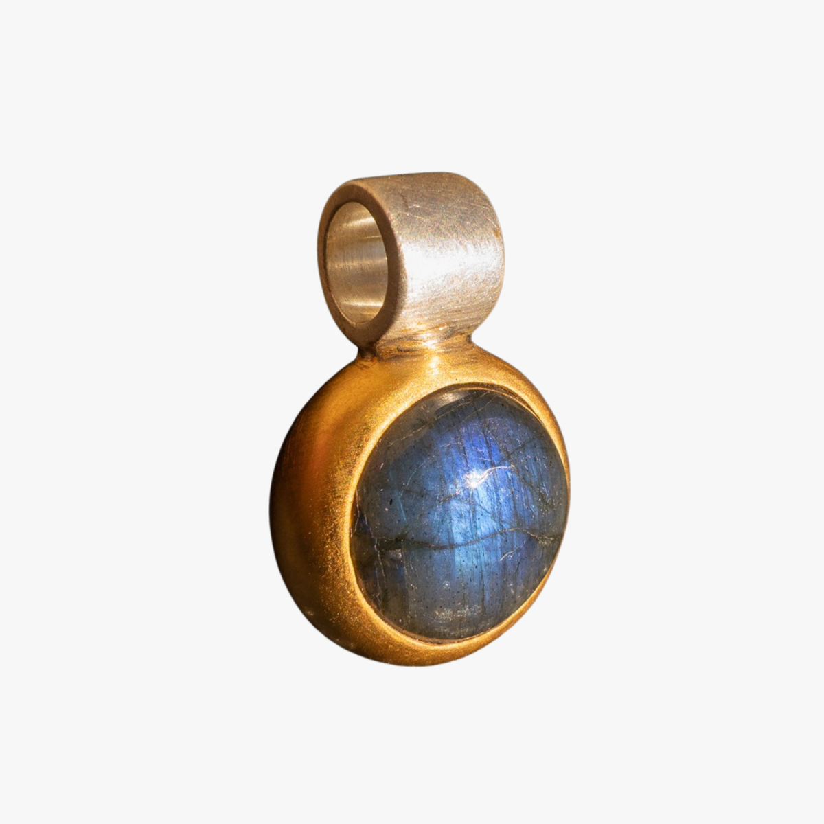 Dunkelblauer Labradorit Anhänger 12mm Rund Cabouchon Sterling Silber & Gold Vermeil