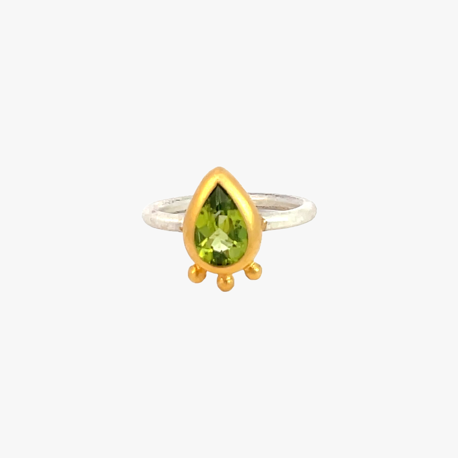 Peridot Ring Tropfenschliff facettiert Sterling Silber & Gold Vermeil MonikaHerré