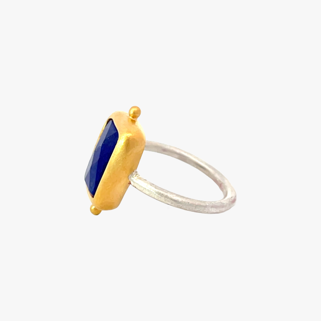 Lapislazuli Ring 12x6mm eckig facettiert Sterling Silber & Gold Vermeil Monika Herré