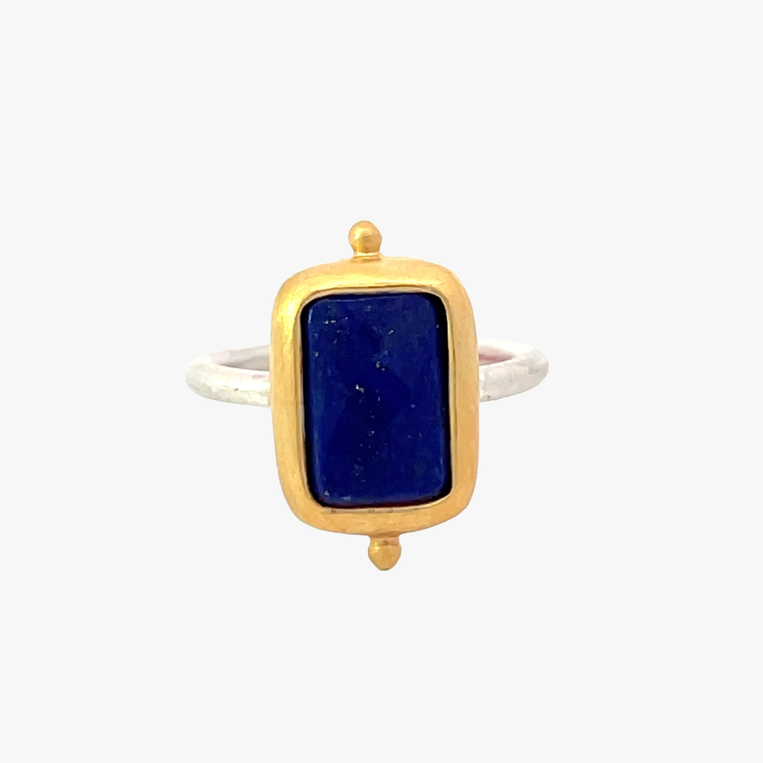 Lapislazuli Ring 12x6mm eckig facettiert Sterling Silber & Gold Vermeil Monika Herré