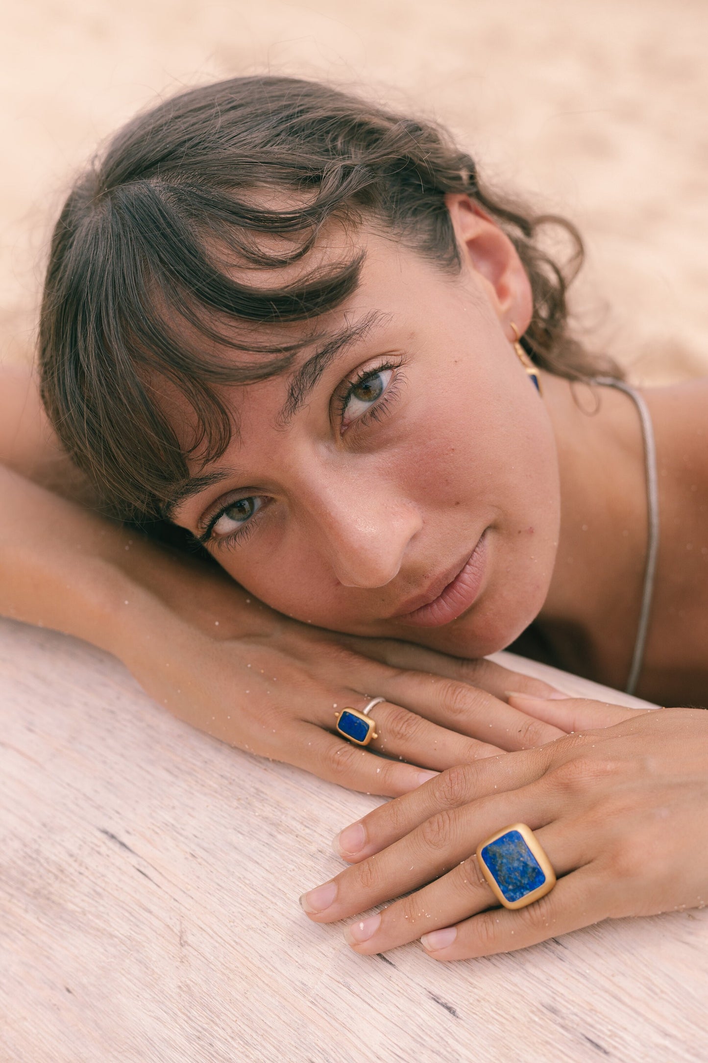 gold Lapislazuli Ring, handmade artisanal Sterling silver ring with a thick gold-plating, goddess Lapis Lazuli jewelry