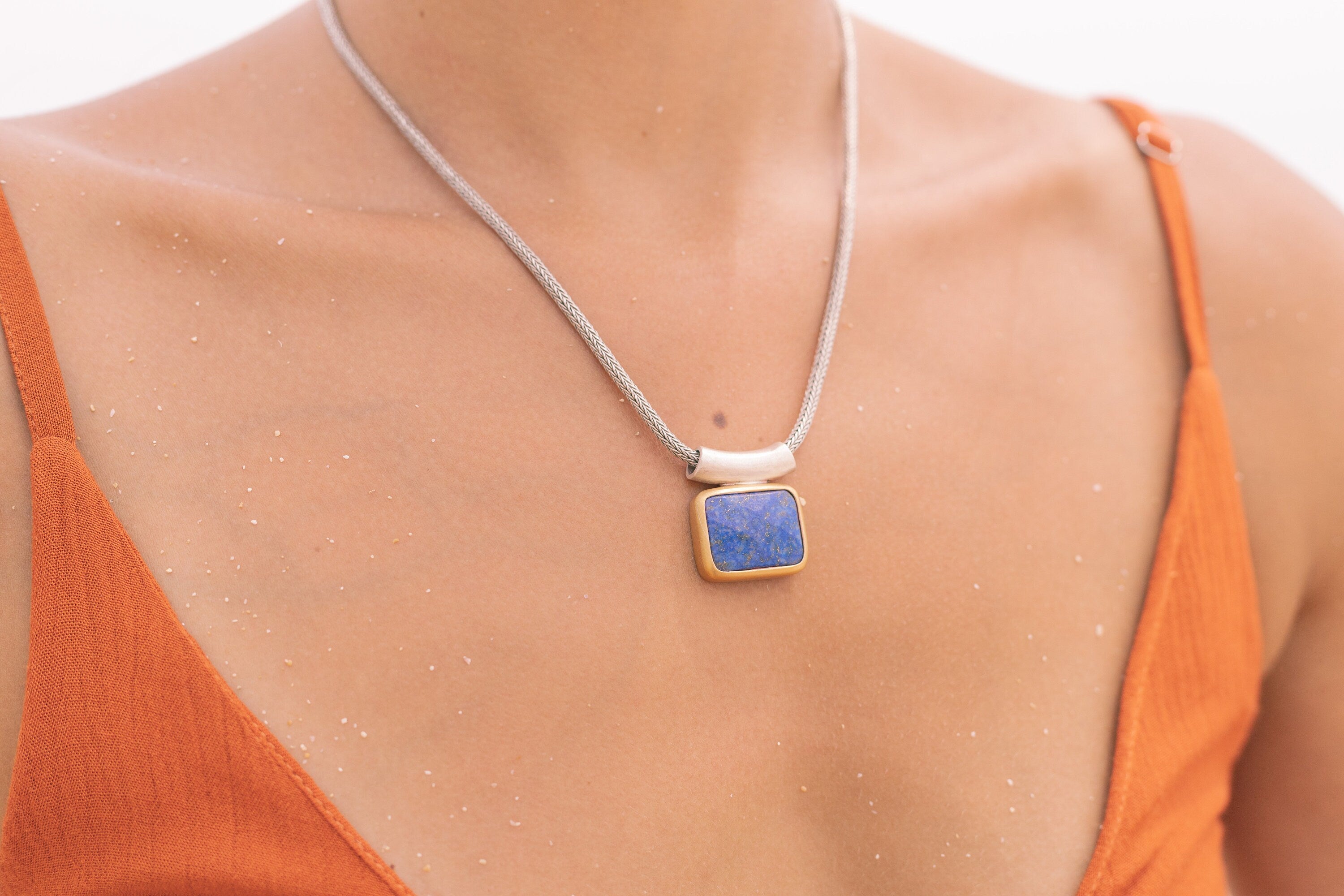 Lapislazuli mit gebogender Öse 20x15mm eckig facettiert Sterling Silber & Gold Vermeil Monika Herré