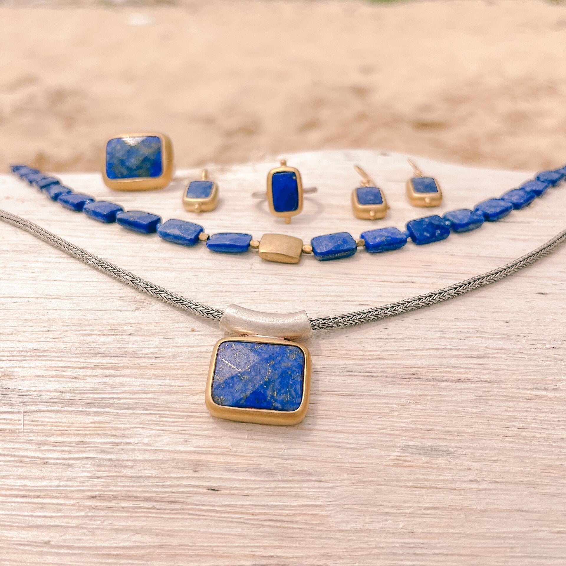 gold Lapislazuli Ring, handmade artisanal Sterling silver ring with a thick gold-plating, goddess Lapis Lazuli jewelry