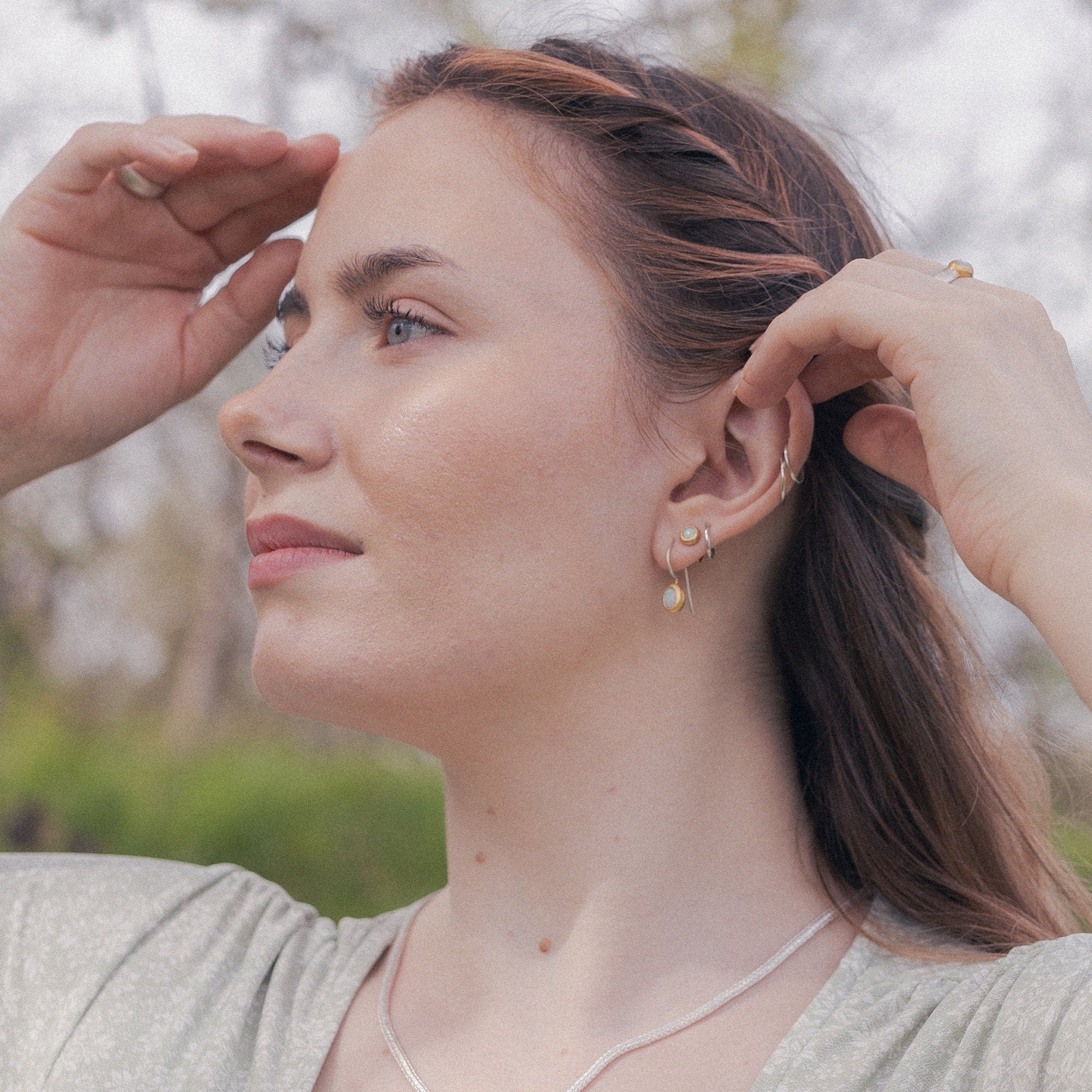 Australian opal stud earrings, fair-mined opals, handmade artisanal Sterling silver ear studs with a thick gold-plating
