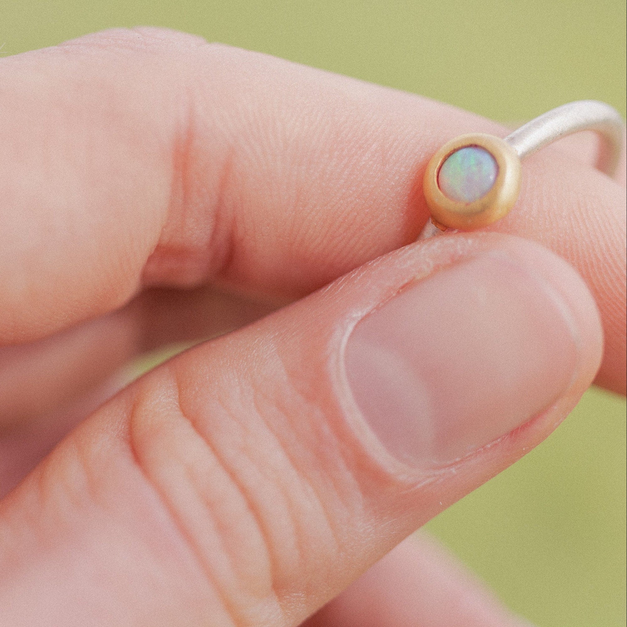 Australian opal ring, fair-mined opals, handmade artisanal Sterling silver ring with a thick gold-plating, high quality mixed metals jewelry