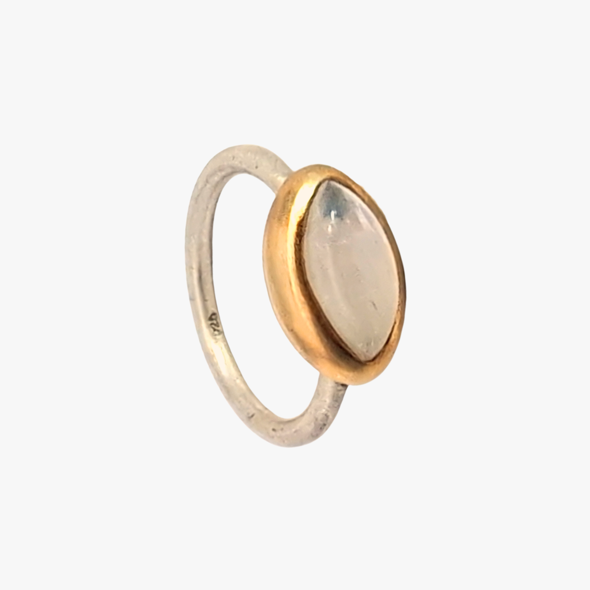 Mondstein Ring 14x7mm Navette Cabouchon Sterling Silber & Gold Vermeil