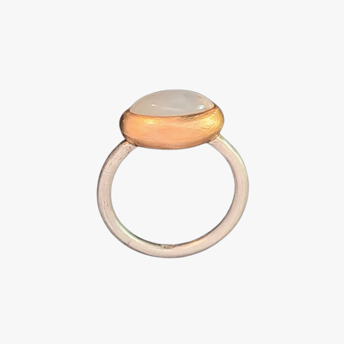 Mondstein Ring 14x7mm Navette Cabouchon Sterling Silber & Gold Vermeil
