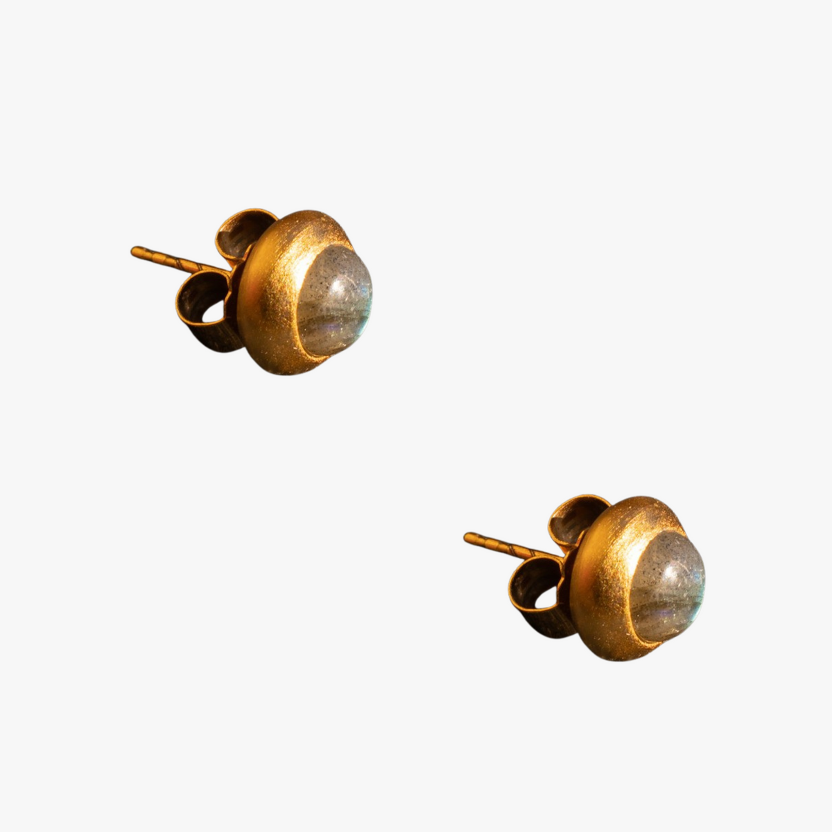 Dunkelblaue Labradorit Ohrstecker 6mm Rund Cabouchon Sterling Silber & Gold Vermeil