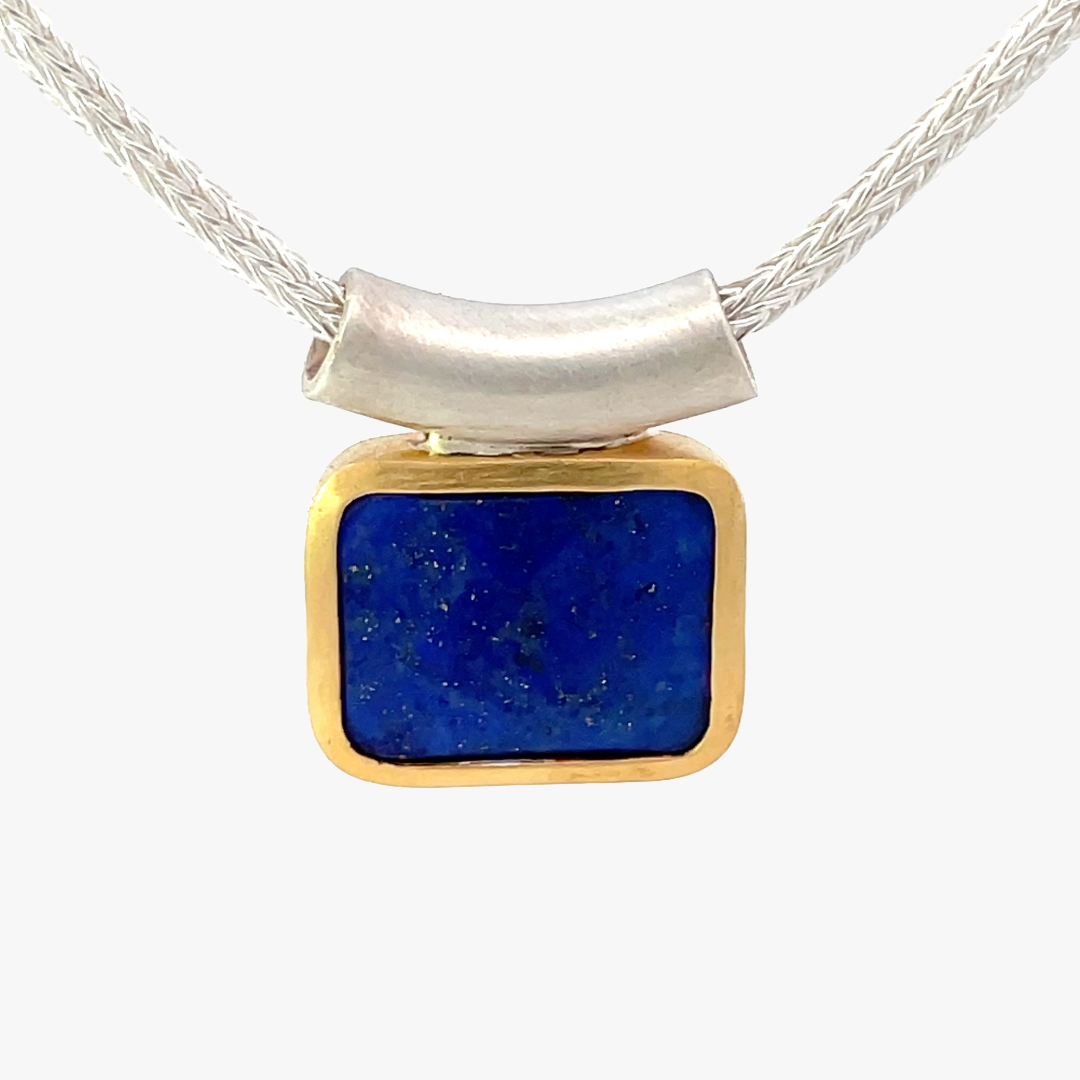 Lapislazuli mit gebogender Öse 20x15mm eckig facettiert Sterling Silber & Gold Vermeil Monika Herré