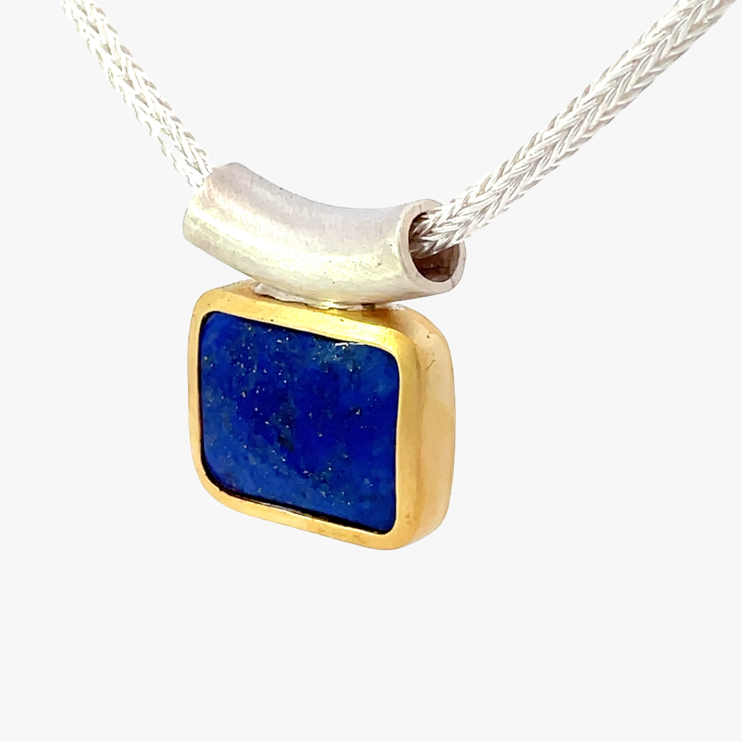 Lapislazuli mit gebogender Öse 20x15mm eckig facettiert Sterling Silber & Gold Vermeil Monika Herré