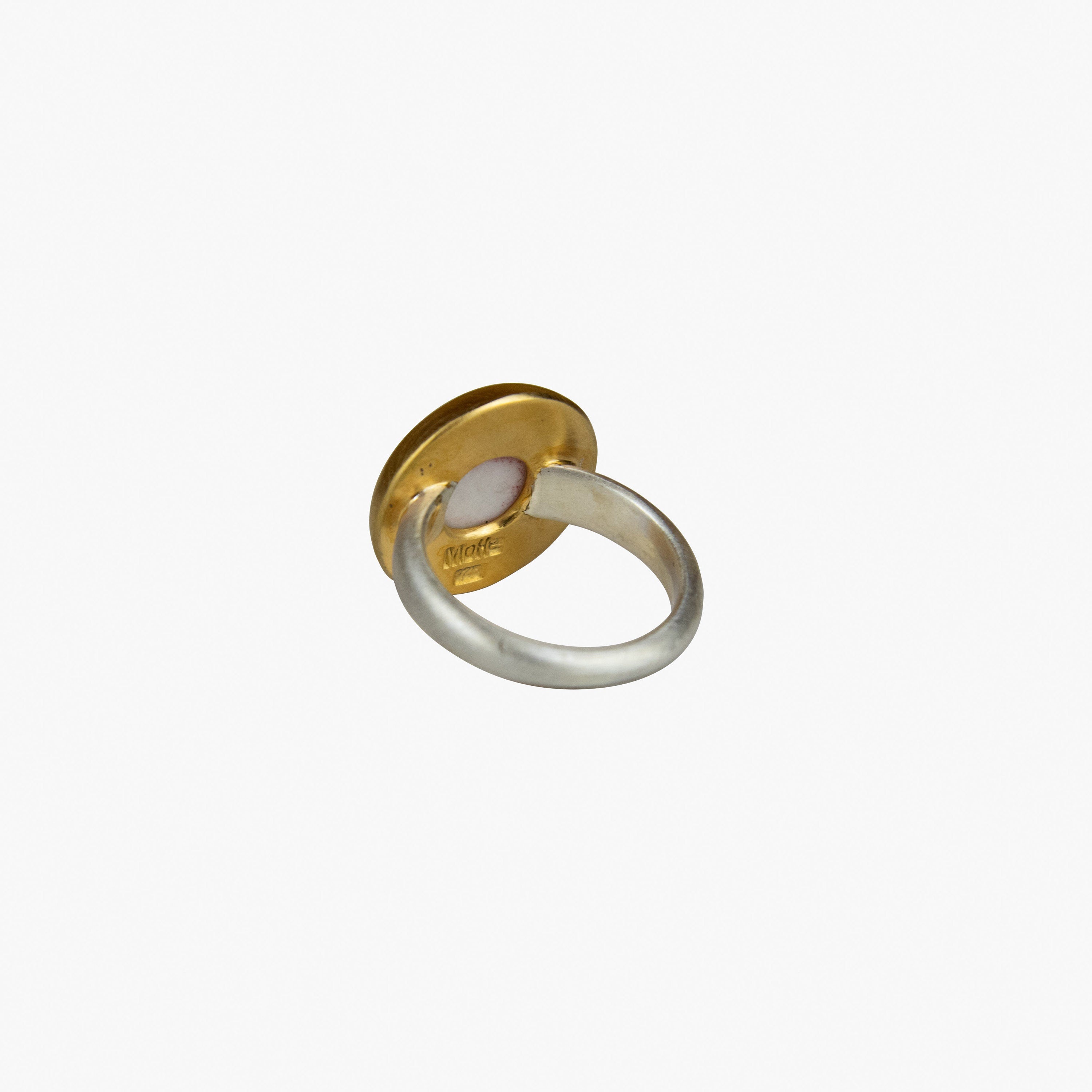 Ohm Ring Porzellan 15x15mm Sterling Silber & Gold Vermeil handgefertigt Monika Herré