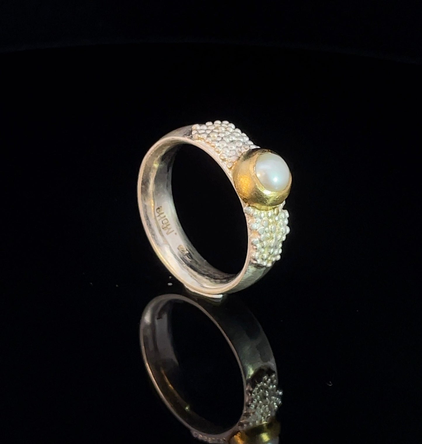 unique pearl ring, handmade sterling silver ring for women, mixed metals jewelry, pearl rings, gold and silver, gift for her