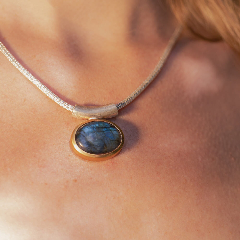 Anhänger Labradorite big, mixed metals -jewelry, handmade high quality artisanal pendant, Sterling Siver ...jewelry with gold setting