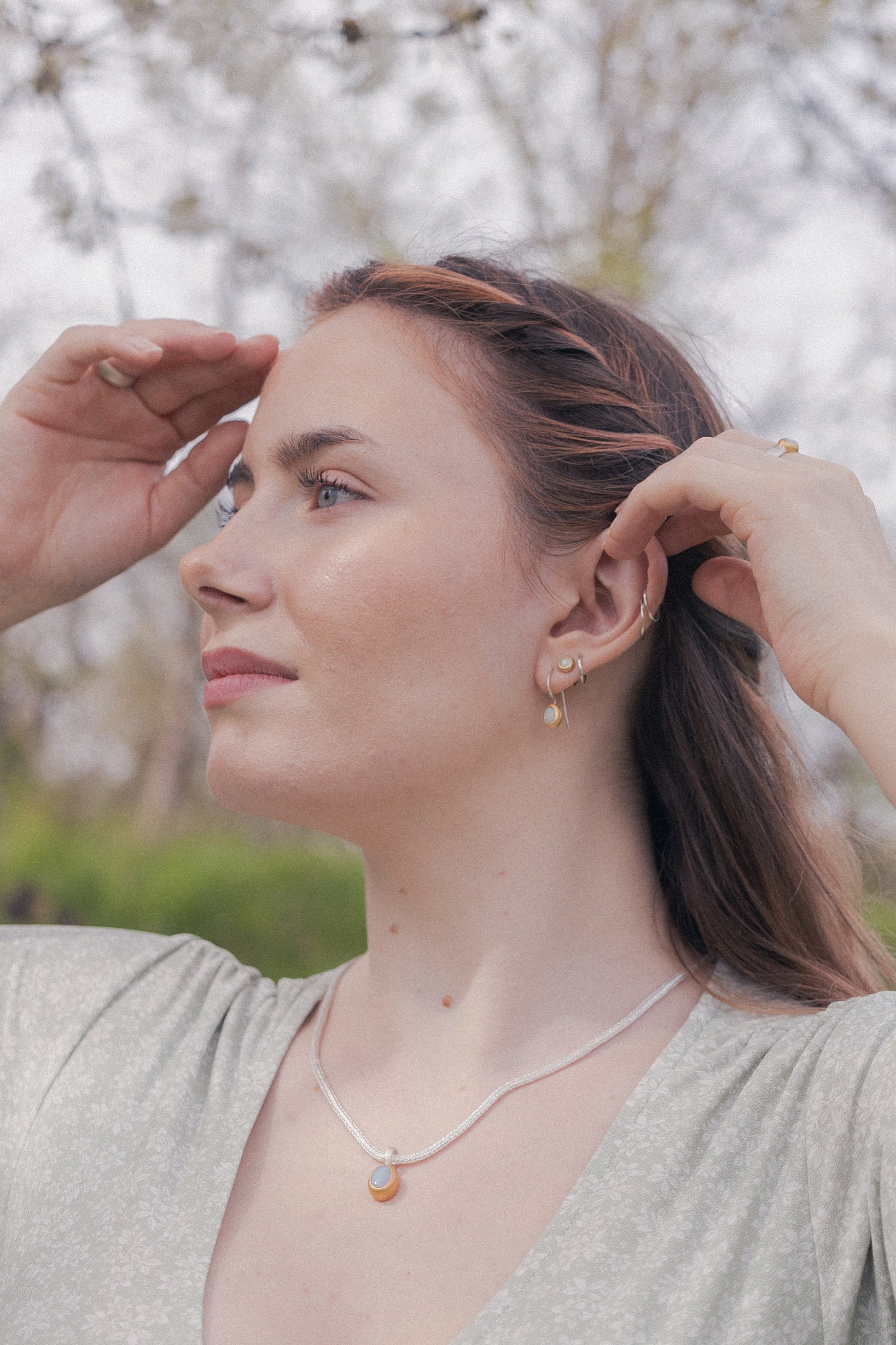 Australian opal stud earrings, fair-mined opals, handmade artisanal Sterling silver ear studs with a thick gold-plating