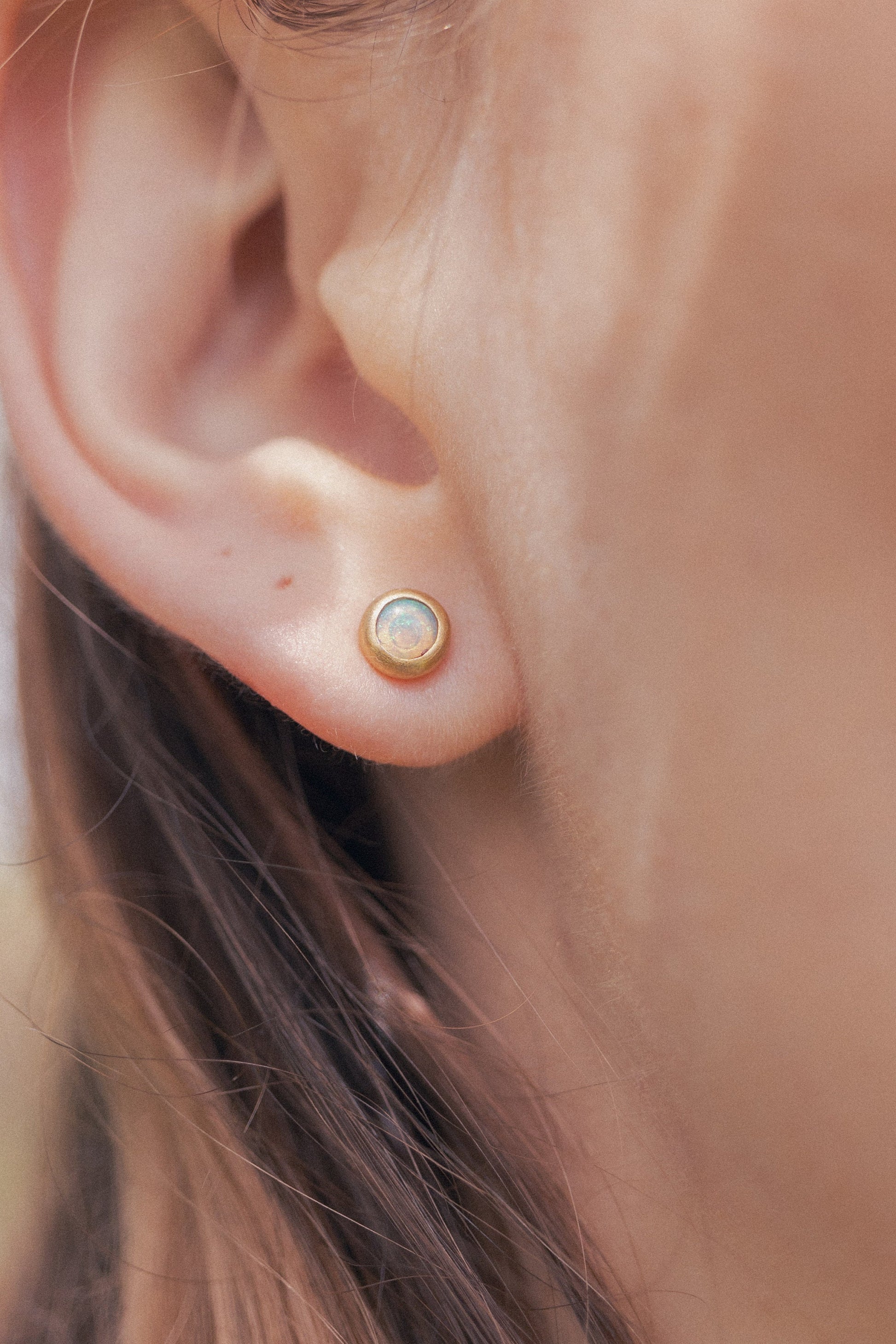 Australian opal stud earrings, fair-mined opals, handmade artisanal Sterling silver ear studs with a thick gold-plating