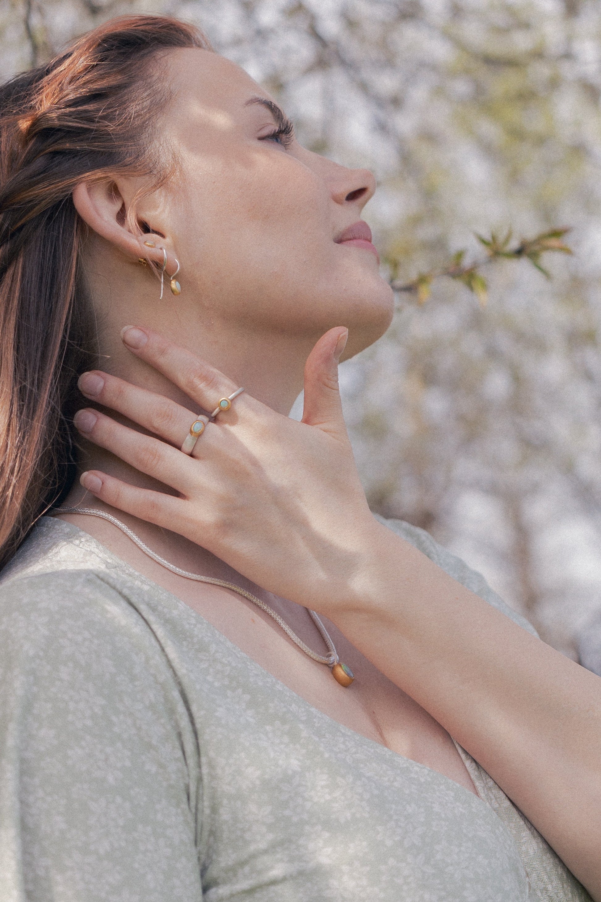 Australian opal ring, fair-mined opals, handmade artisanal Sterling silver ring with a thick gold-plating, high quality mixed metals jewelry