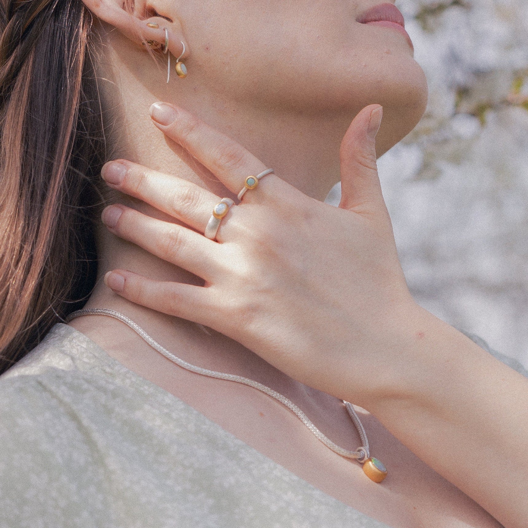 Australian opal ring, fair-mined opals, handmade artisanal Sterling silver ring with a thick gold-plating, high quality mixed metals jewelry