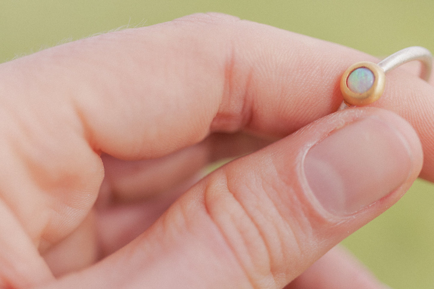 Australian opal ring, fair-mined opals, handmade artisanal Sterling silver ring with a thick gold-plating, high quality mixed metals jewelry