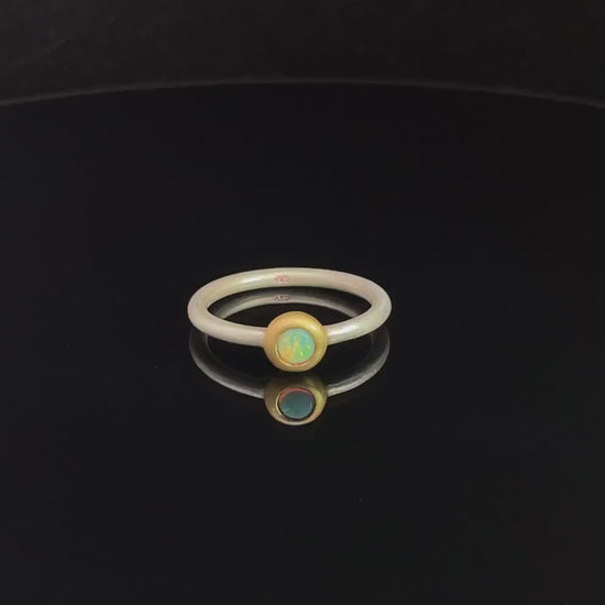 Australian opal ring, fair-mined opals, handmade artisanal Sterling silver ring with a thick gold-plating, high quality mixed metals jewelry